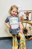 DLH2737 Bull printed grey top striped bell bottom 2pc girls sets