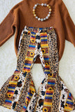 DLH2745 Sunflower & Leopard & Cow printed denim jeans girls bell bottom pant