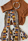 DLH2745 Sunflower & Leopard & Cow printed denim jeans girls bell bottom pant