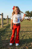 Western leopard top red flare leg pant girls boutique set DLH2750 (A7S4)/5S4
