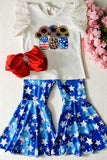 Girls sets suppliers 4th July flower printed lace sleeve top & pant 2pc DLH2751