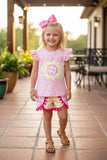 Western sunflower embroidery top & checkered shorts girls boutique sets DLH2768 (A3S7 )