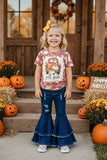 Western FALL FEELS pumpkin tie dye short sleeve girl's boutique top DLH2774 A7S6