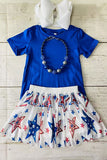 Children's clothing sets wholesale Royal blue & stars prints skirts 2pc sets DLH2777