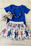 Children's clothing sets wholesale Royal blue & stars prints skirts 2pc sets DLH2777