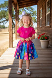 Western pink top colorful stars tulle skirt girls boutique set DLH2780 (A4s9)
