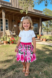 Western white top floral mesh skirt girls boutique set DLH2781