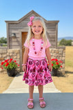 Western pink top & cowgirl mesh skirt girls boutique set DLH2783 (A4S9)