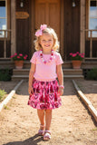 Western pink top & cowgirl mesh skirt girls boutique set DLH2783 (A4S9)