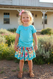 Chic aqua short sleeve top & floral mesh skirt girls boutique set DLH2784 (A4S9)