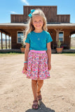 Western turquoise top rainbow mesh skirt girls boutique set DLH2785 (A4S9)
