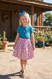 Western turquoise top rainbow mesh skirt girls boutique set DLH2785 (A4S9)