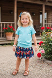 Western aqua top horse navy mesh skirt girls boutique sets DLH2788 (A4S8)