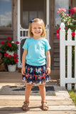 Western aqua top horse navy mesh skirt girls boutique sets DLH2788 (A4S8)