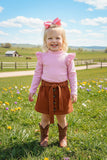 Ribbed knitted fabric long sleeve top brown skirt 2pc girls sets DLH2813 A10S6
