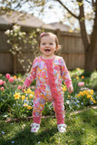 DLH2825 Flora printed long sleeve baby onesie w/ruffles (A12S1)