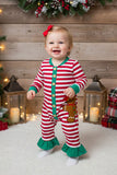 Christmas striped gingerbread baby girls boutique romper DLH2832 8S6