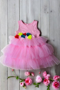 Girls dress wholesale pink sleeveless fluffy princess dress DLH2843