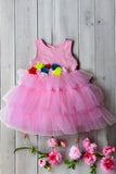 Girls dress wholesale pink sleeveless fluffy princess dress DLH2843