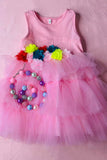 Girls dress wholesale pink sleeveless fluffy princess dress DLH2843