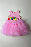 Girls dress wholesale pink sleeveless fluffy princess dress DLH2843
