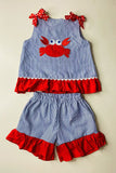 Children's boutique clothing wholesale red crab embroidery shorts 2pc sets DLH2846