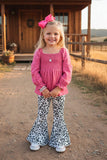 Chic mauve color smocked long sleeve girls boutique top DLH2847 (A7S9)