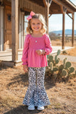 Western leopard denim bell bottom girls boutique jeans w/pockets DLH2743 A16S1