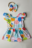 Baby romper wholesale Multi color smile face prints & ruffle short sleeves DLH2851
