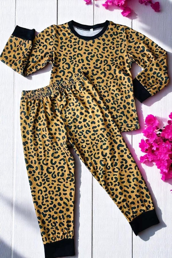 Children's clothes wholesale Unisex leopard prints 2pc girls pajamas sets DLH2862