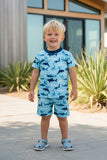 Western shark print top & shorts boy's boutique sets DLH2864 A15S1