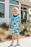 Western shark print top & shorts boy's boutique sets DLH2864 A15S1