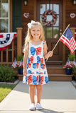 4th July red white blue bow prints sleeveless swirl girls dress DLH2875 A9S2