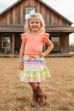 Chic Coral flutter short sleeves top & striped shorts girls boutique sets DLH2879 (A4S1)