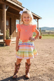 Chic Coral flutter short sleeves top & striped shorts girls boutique sets DLH2879 (A4S1)