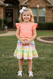 Chic Coral flutter short sleeves top & striped shorts girls boutique sets DLH2879 (A4S1)