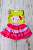 Cute fish printed ruffle short sleeves top & pink skirt 2pc girls set DLH2889