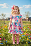 Western rodeo short sleeve girls boutique dress DLH2891 A1S7