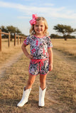 Western cow bows & 8 balls print top & shorts girls boutique set DLH2894