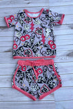 Western cow bows & 8 balls print top & shorts girls boutique set DLH2894