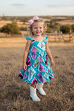 Western turquoise tiered swirl girls boutique dress DLH2895 2S1