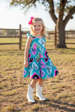 Western turquoise tiered swirl girls boutique dress DLH2895 2S1