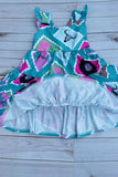 Western turquoise tiered swirl girls boutique dress DLH2895 2S1