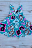 Western turquoise tiered swirl girls boutique dress DLH2895 2S1