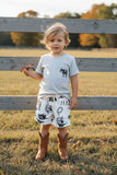 Western horse grey top & shorts boys boutique set DLH2896