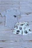 Western horse grey top & shorts boys boutique set DLH2896