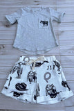 Western horse grey top & shorts boys boutique set DLH2896
