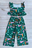 Western cowgirl green crop top & wide leg pant girls boutique set DLH2902