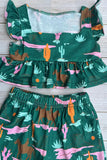 Western cowgirl green crop top & wide leg pant girls boutique set DLH2902