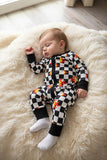 Western checkered & flames print long sleeve infant baby boy's romper DLH2904 12S5
